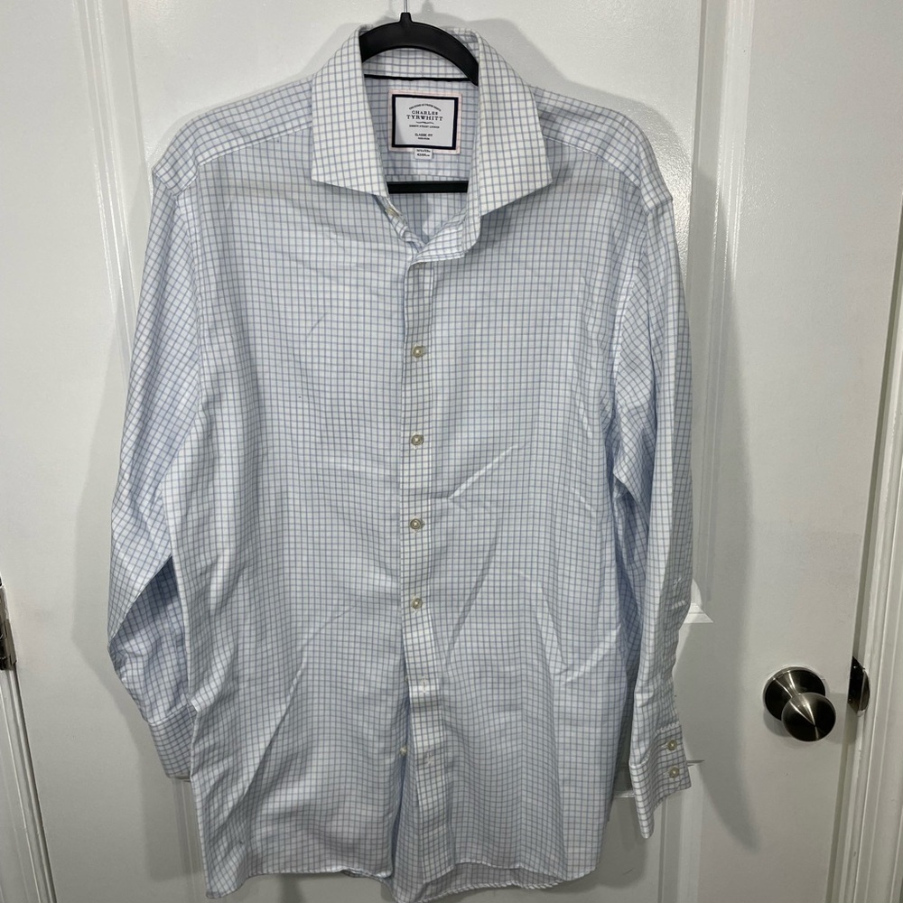 Charles Tyrwhitt Light Blue Check Dress Shirt Size 16.5 33 inches CB-30